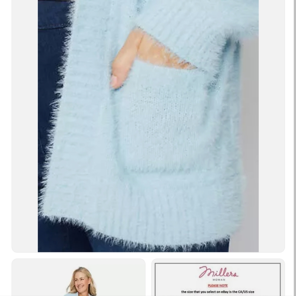 Womens Jumper Cardigan Cardi Blue Winter Long Solid Relaxed Fit Feathe | Small